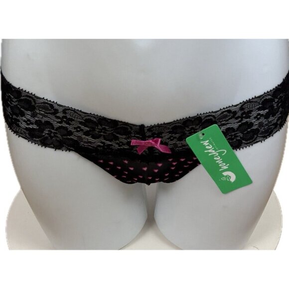 Honeydew Intimates M/L Pink-Black Heart Lace Waist Bow Thong Panties-Set of 2 - Picture 3 of 10